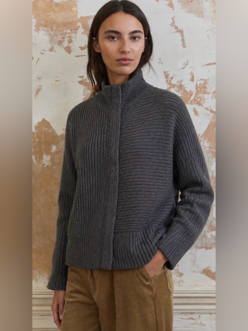 Poetry Womens Wool Organic Cotton Gray Full Zip Sweater Cardigan Sz 8 Lagenlook